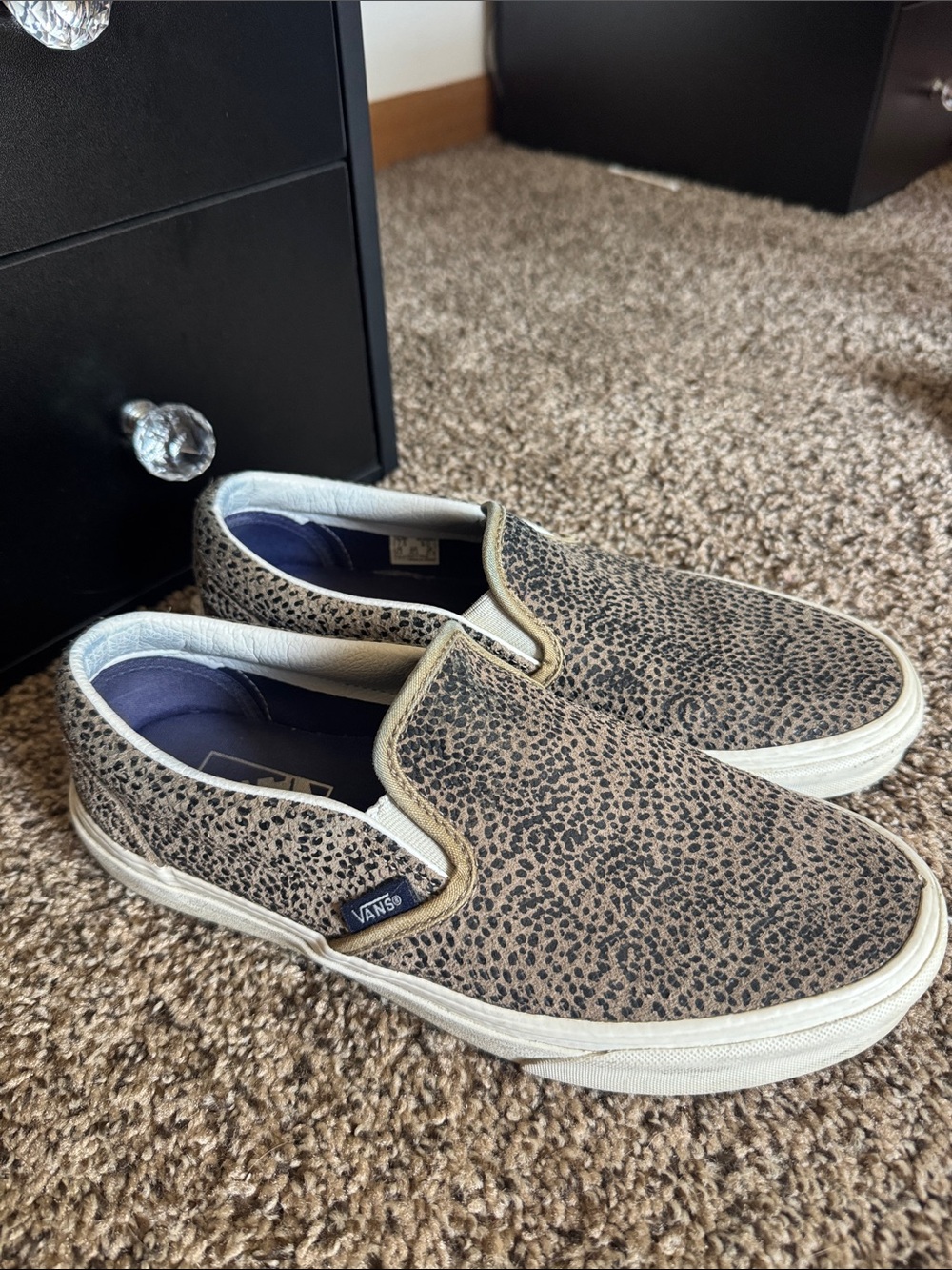 Vans Slip-On Loafers in Tan and Black Leopard Print